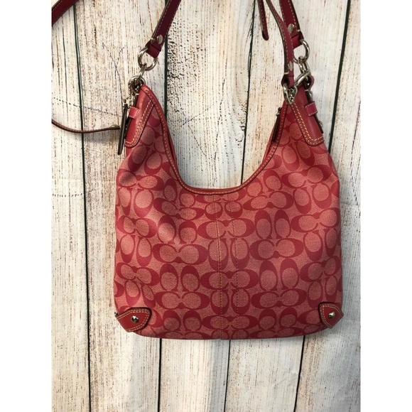 Coach Leather Trim Monogram Hobo Pink  Body Bag - Picture 6 of 8